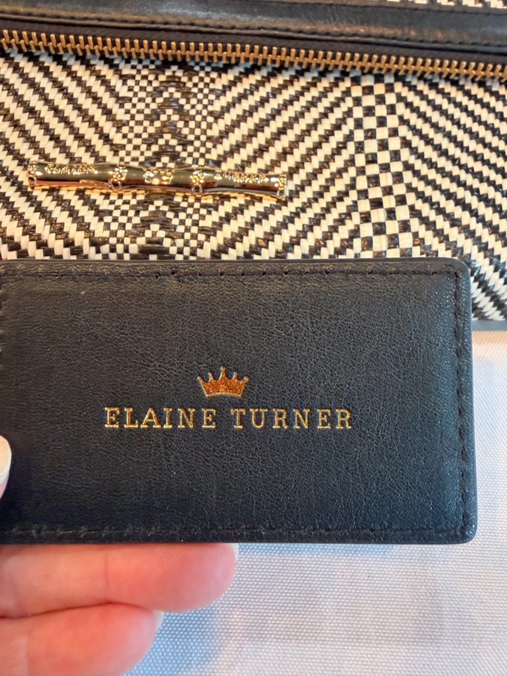 Elaine Turner Black and White Chevron Crossbody Red Interior with Mirror - Picture 9 of 11
